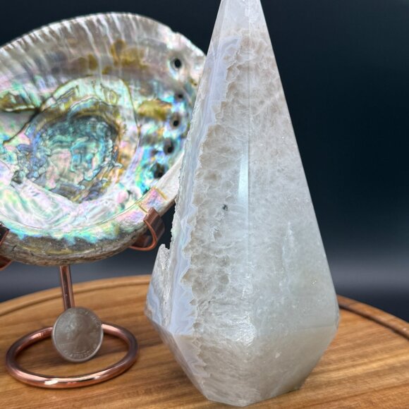 Blue Lace Agate Druzy Crystal Diamond Power Point Tower Natural Geode - Picture 3 of 7